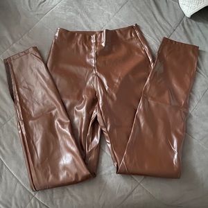 SHEIN Slit Hem PU Leather Skinny Pants